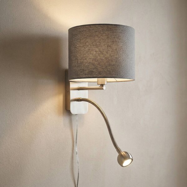 Trio Lighting Szállodai fali lámpa LED olvasólámpával, kerek, szürke, Alu / szürke / cink, Hálószoba, fém, Modern