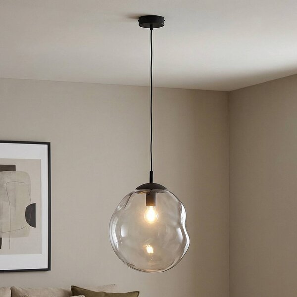 TK Lighting Sol üveg függőlámpa, Ø 35cm, fekete/füstszürke, dimmelhető, Tiszta / átlátszó, Nappali / Étkező, Üveg, Modern