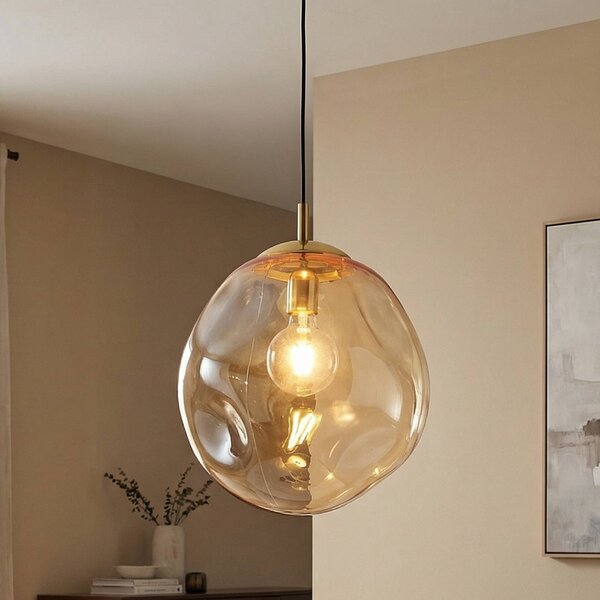 TK Lighting Sol üveg függőlámpa, Ø 35cm, fekete/borostyán színű, dimmelhető, Tiszta / átlátszó, Nappali / Étkező, Üveg, Modern