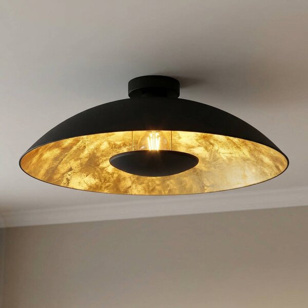 Lindby Emilienne mennyezeti lámpa, fekete/arany, fém, Ø 60 cm, dimmelhető, Fekete, Nappali / Étkező, fém, Modern