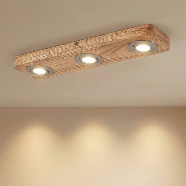 Lindby LED mennyezeti lámpa Mikari, 48 cm, fa, forgatható, Világos fa, Nappali / Étkező, Fa, Modern