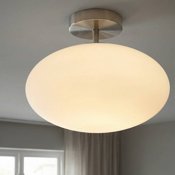 Lindby mennyezeti lámpa Sonika, Ø 40 cm, nikkel színű, üveg, E27, dimmelhető, Alu / szürke / cink, Nappali / Étkező