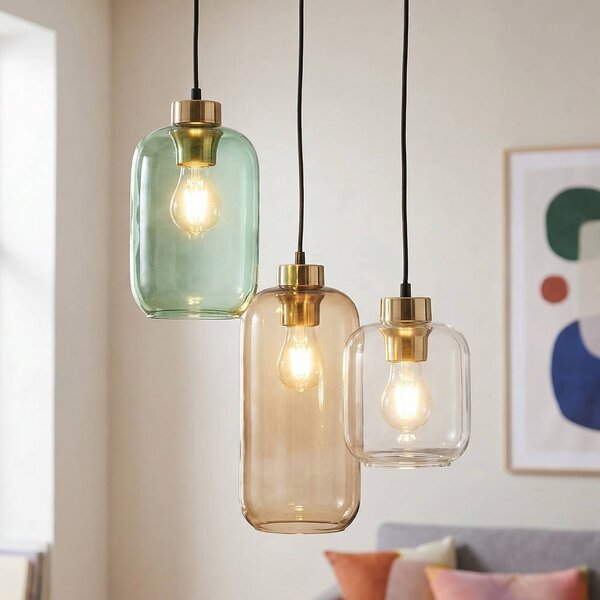 TK Lighting Marco Green lógó világítás, 3 izzós, átlátszó/zöld/barna, dimmelhető, Tiszta / átlátszó, Nappali / Étkező, Üveg, Modern