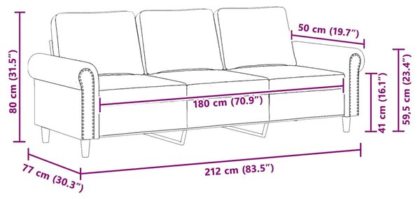 3 személyes krémszínű bársony kanapé 180 cm