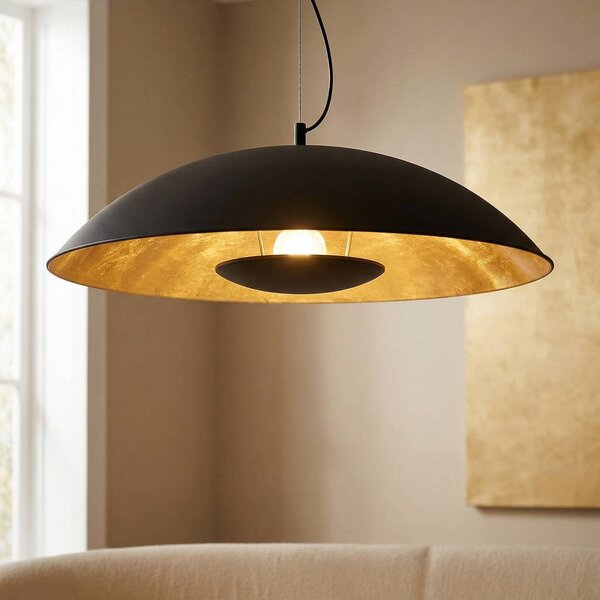 Lindby Emilienne függőlámpa, fekete, arany színű, Ø 60 cm, dimmelhető, Fekete, Nappali / Étkező, fém, Modern
