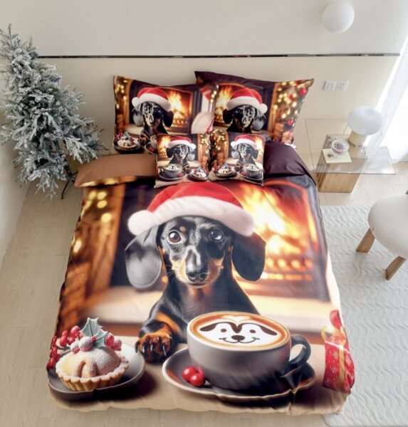 3 részes flanel ágyneműhuzat Christmas Dogs 200x140cm+90x70cm TiaHome