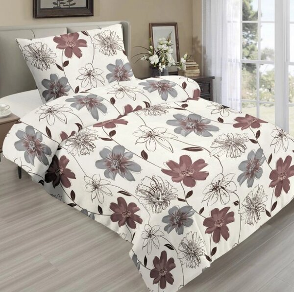 Micropplüss ágyneműhuzat Brown Flower 200x220cm+90x70cm TiaHome