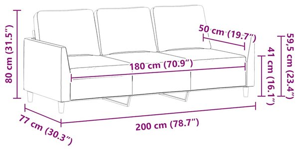 3 személyes fekete műbőr kanapé 180 cm