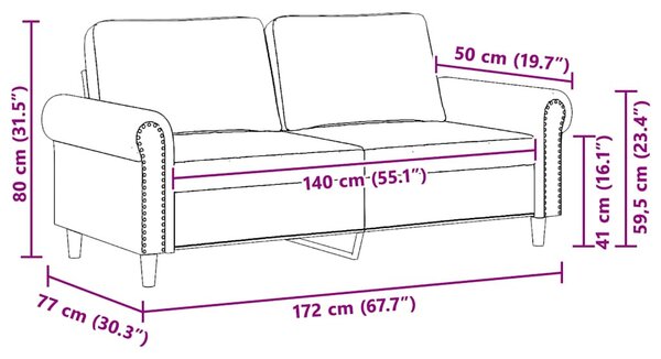 Kétszemélyes barna bársony kanapé 140 cm