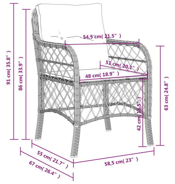 2 db szürke polyrattan kerti szék párnával