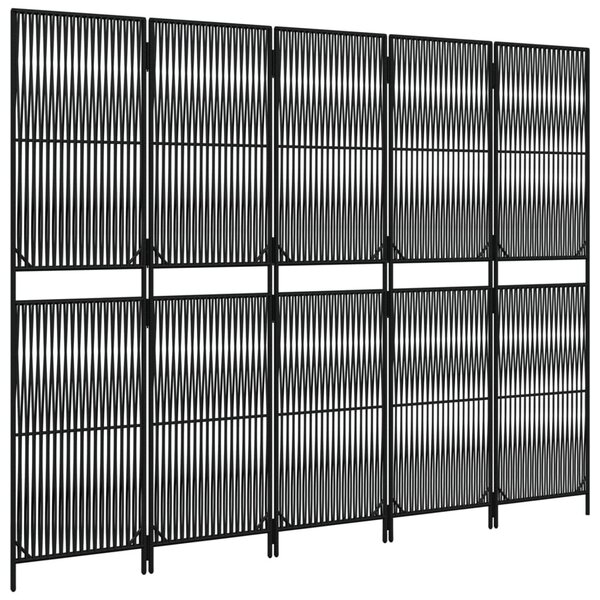 Fekete 5-paneles polyrattan térelválasztó