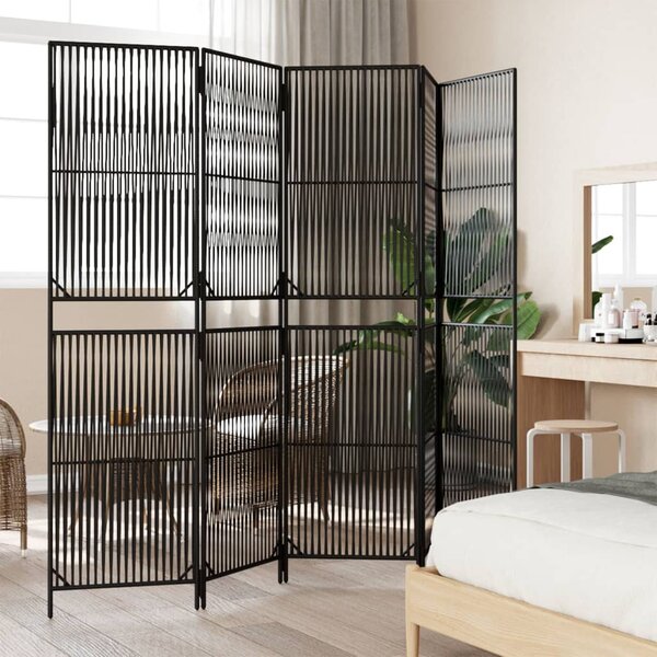 Fekete 5-paneles polyrattan térelválasztó