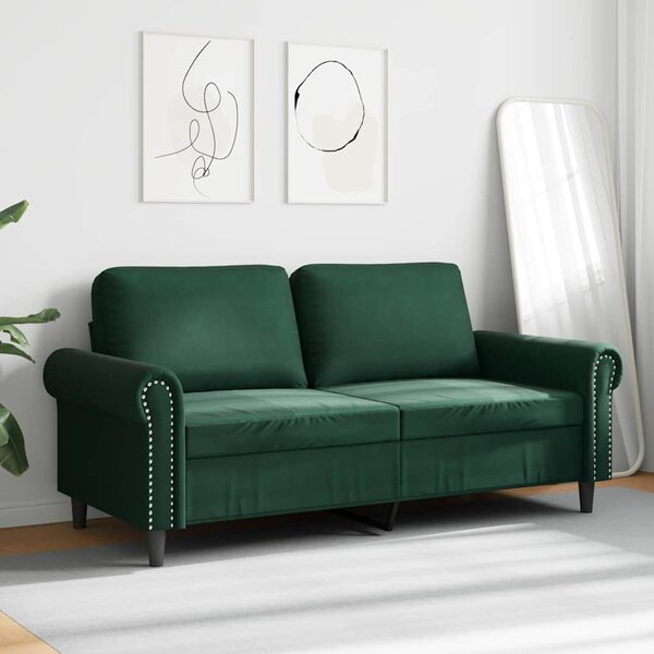 Kétszemélyes sötétzöld bársony kanapé 140 cm