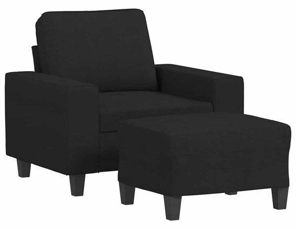 Fekete szövet kanapéfotel lábtartóval 60 cm