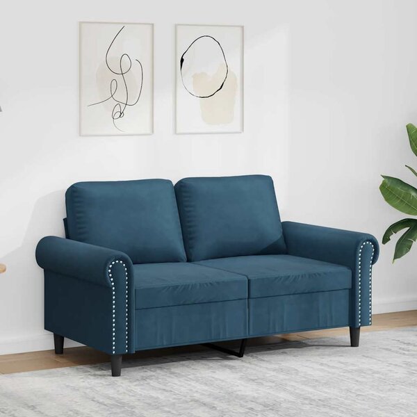 Kétszemélyes kék bársony kanapé 120 cm