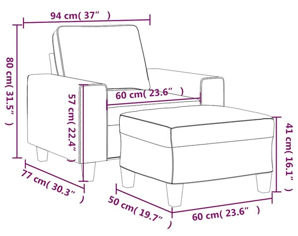Fekete szövet kanapéfotel lábtartóval 60 cm