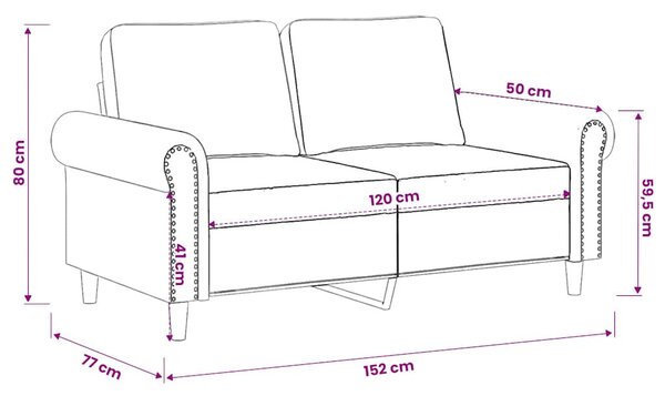 Kétszemélyes kék bársony kanapé 120 cm