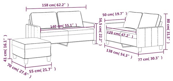 3 részes barna bársony ülőgarnitúra párnákkal