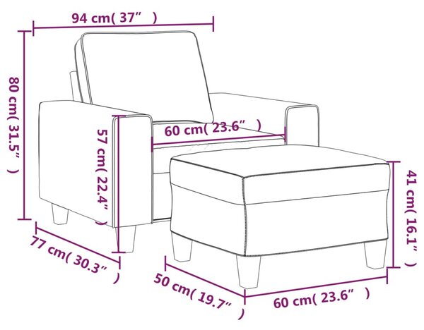 Világosszürke szövet kanapéfotel lábtartóval 60 cm