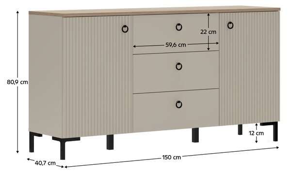 Komód, szürkésbarna Taupe/silverjack tölgy, DOMCA 2D3S