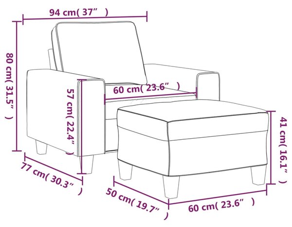 Sötétszürke szövet kanapéfotel lábtartóval 60 cm