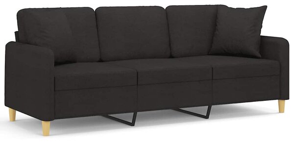 3 személyes fekete szövet kanapé díszpárnákkal 180 cm