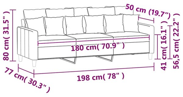 3 személyes sötétszürke bársony kanapé 180 cm