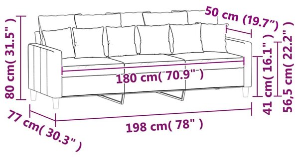 3 személyes fekete bársony kanapé 180 cm