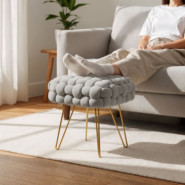 AKORD DOTTY Pufa Welur Jasny Szary Pleciona Tapicerka