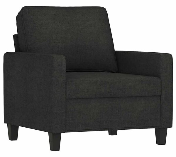 Fekete szövet kanapéfotel lábtartóval 60 cm