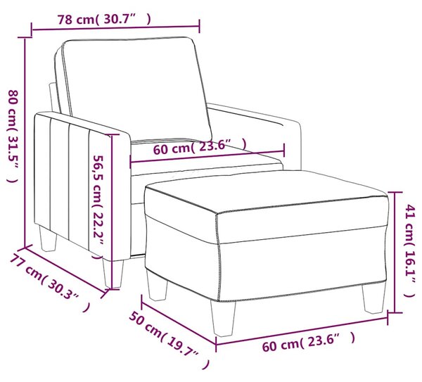 Fekete szövet kanapéfotel lábtartóval 60 cm