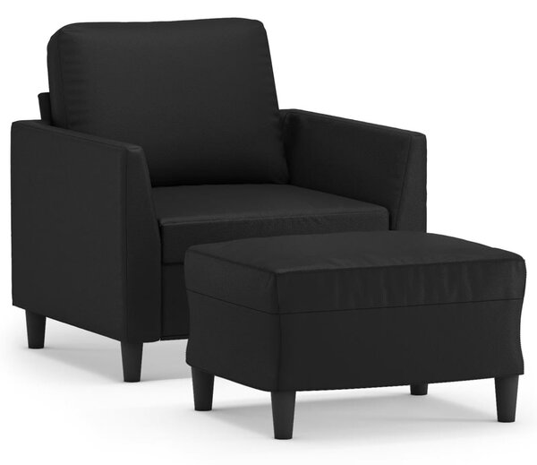 Fekete műbőr kanapéfotel lábtartóval 60 cm