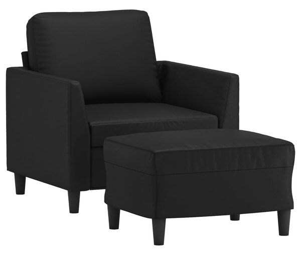 Fekete műbőr kanapéfotel lábtartóval 60 cm