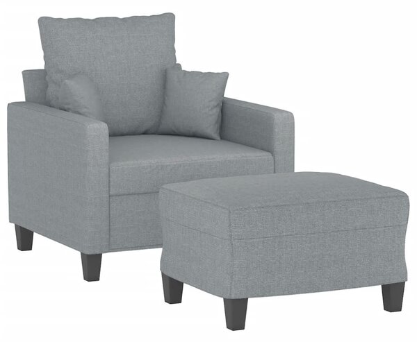 Világosszürke szövet kanapéfotel lábtartóval 60 cm