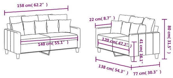 2 részes fekete szövet ülőgarnitúra párnákkal
