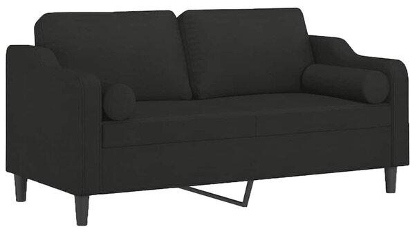 2 személyes fekete szövet kanapé díszpárnákkal 140 cm