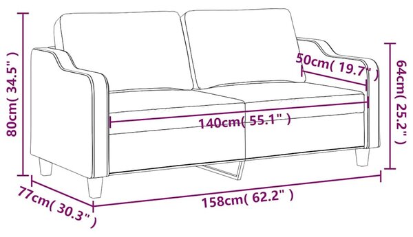 Kétszemélyes fekete szövetkanapé 140 cm