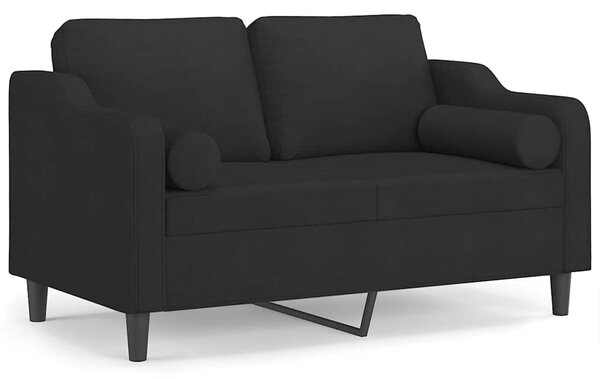 2 személyes fekete szövet kanapé díszpárnákkal 120 cm