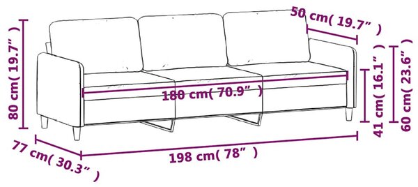 3 személyes barna bársony kanapé 180 cm