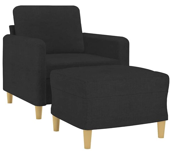 Fekete szövet kanapéfotel lábtartóval 60 cm