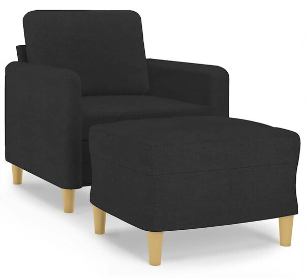 Fekete szövet kanapéfotel lábtartóval 60 cm