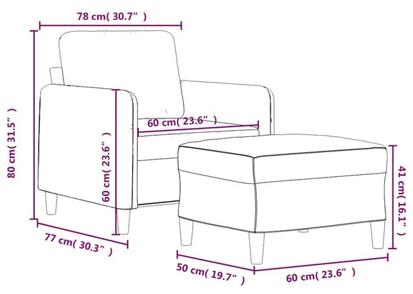 Fekete bársony kanapéfotel lábtartóval 60 cm
