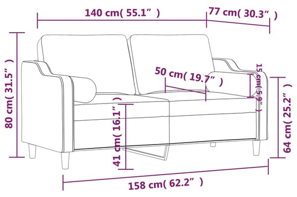 2 személyes barna szövet kanapé díszpárnákkal 140 cm