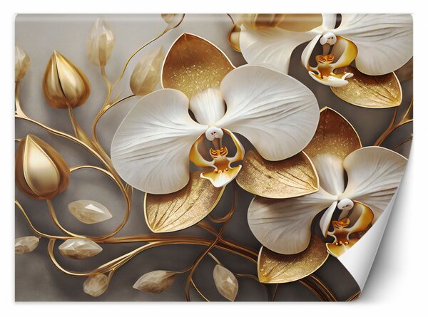 Fotótapéta, Orchidea csillogó arany - 150x105