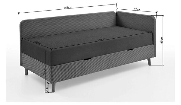Világoskék kárpitozott egyszemélyes ágy tárolóhellyel 90x200 cm Cabana – Meise Möbel