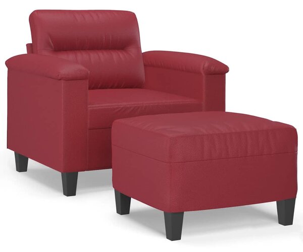 Bordó műbőr kanapéfotel lábtartóval 60 cm