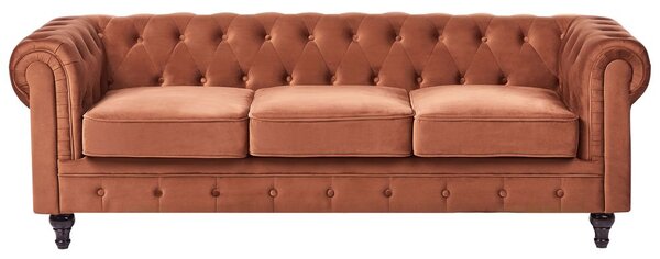 Kanapé 3 személyes CHESTERFIELD Bársony Aranybarna