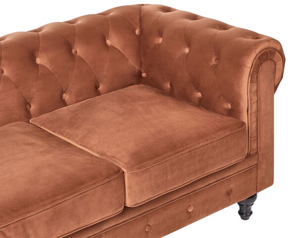 Kanapé 3 személyes CHESTERFIELD Bársony Aranybarna
