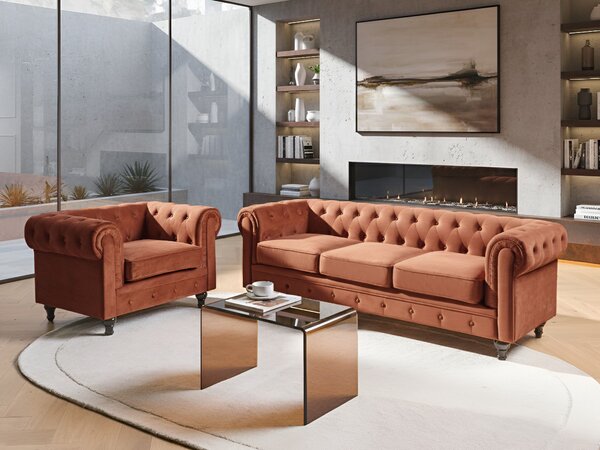 Kanapé 3 személyes CHESTERFIELD Bársony Aranybarna