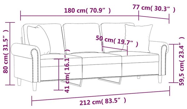3 személyes bordó bársony kanapé díszpárnákkal 180 cm